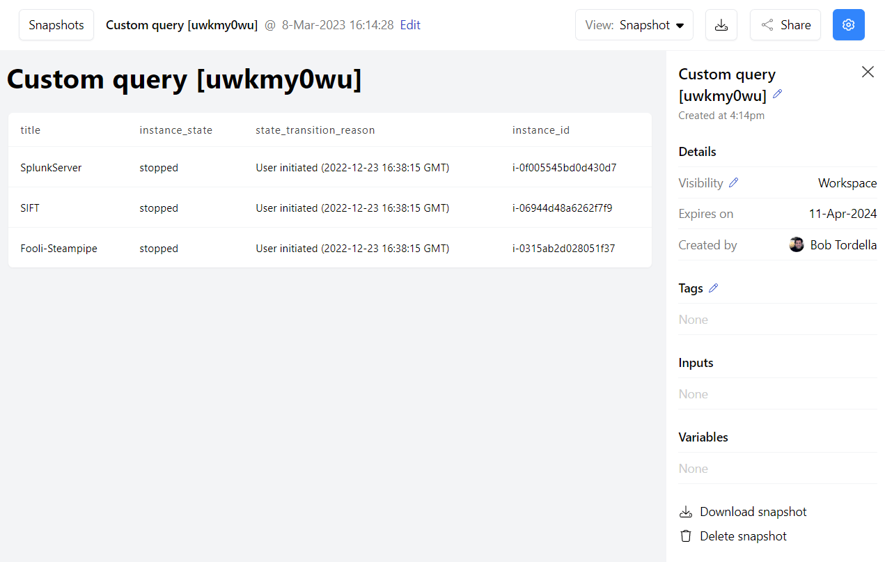 Snapshot, share, and schedule queries in Steampipe Cloud Steampipe Blog