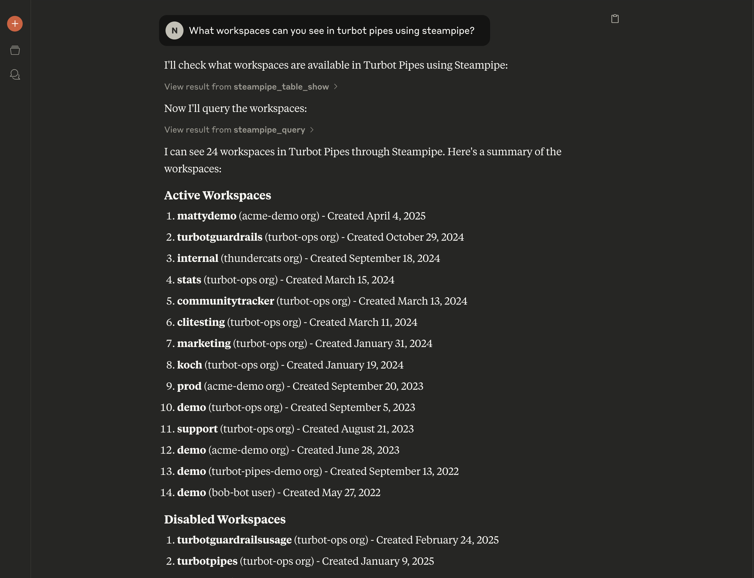 Steampipe chat with Claude