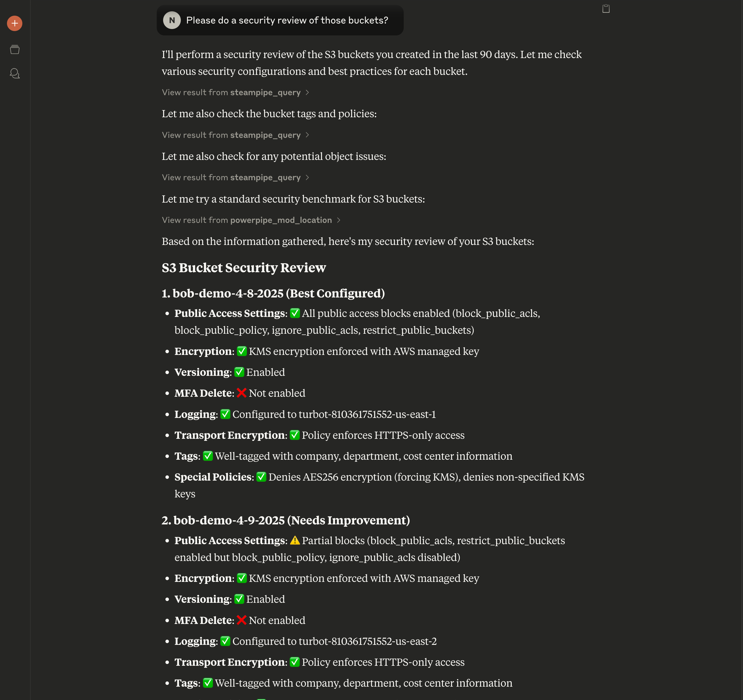 Steampipe chat with Claude