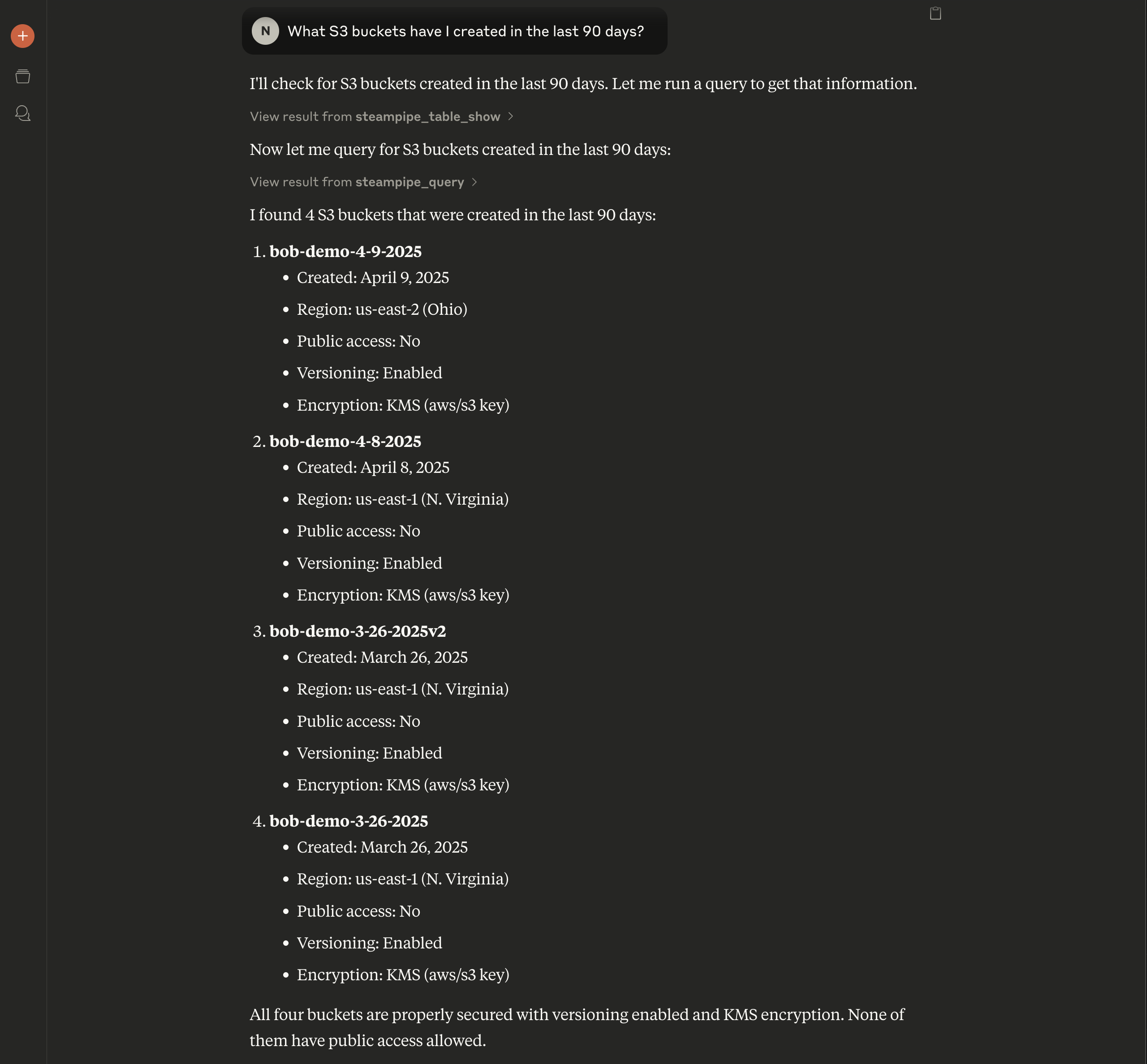 Steampipe chat with Claude